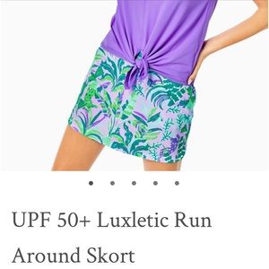 Lilly Pulitzer skort in pattern Purple Iris on the Chase